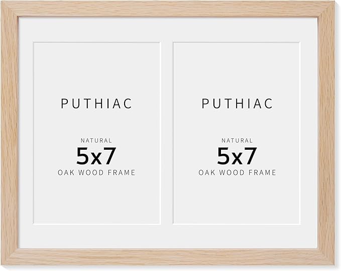 puthiac 8.5x11 Solid Oak Wood Picture Frame, Fits 2Pcs 5x7 with Mat or 8.5x11 Without Mat, Wall or Tabletop Display with Stand, Vertical or Horizontal, Plexi Front, 1 Pack, Natural Oak