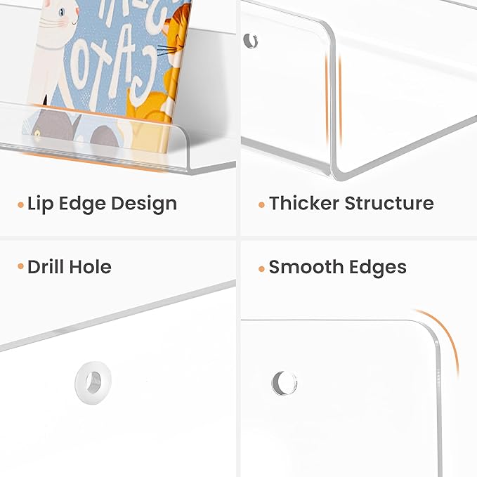 upsimples 6 Pack Acrylic Shelves for Wall Storage, 15