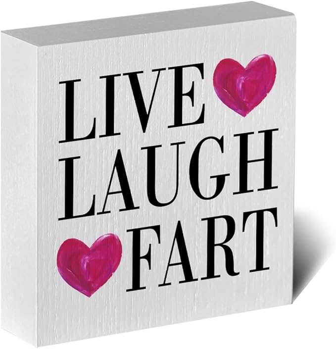 Live Laugh Fart Artwork Wood Box Sign Rustic Farmhouse Style Live Laugh Fart Wood Block Plaque 5 X 5 Inches Home Desk Sign Decor for Presents