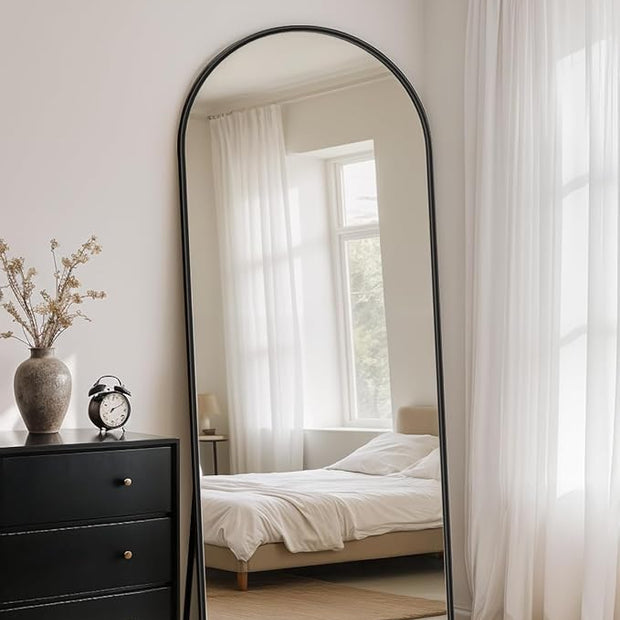 Full Length Mirror with Stand, 64"x21" Arched Full Body Mirror, Large Stand Up Aluminum Frame Floor Freestanding Hanging Leaning Mounted for Bedroom Living Room Entryway Black