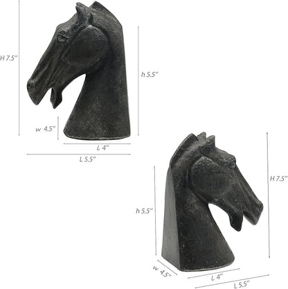 Lukitas Horse Head Decorative Bookends - Heavy Duty Non-Slip Book Holders, Modern Equestrian Ornaments for Office Home Bookshelf Decor, Black, Resin 7.5''