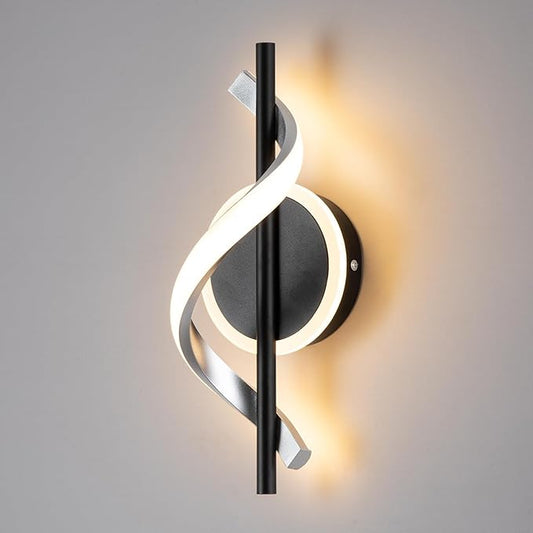 LED Wall Sconces Indoor, 12W LED Wall Mount Lights, Modern Spiral Wall Lamp, 3000K Warm White LED Light Fixture for Stairs Living Room Bedroom Aisle Hallway (Warm White, Black)