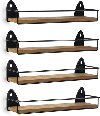 TJ.MOREE 4 Pack Spice Rack Wall Mounted Rustic Style Hanging Spice Organizer for Wall, Kitchen Spice Storage, Black