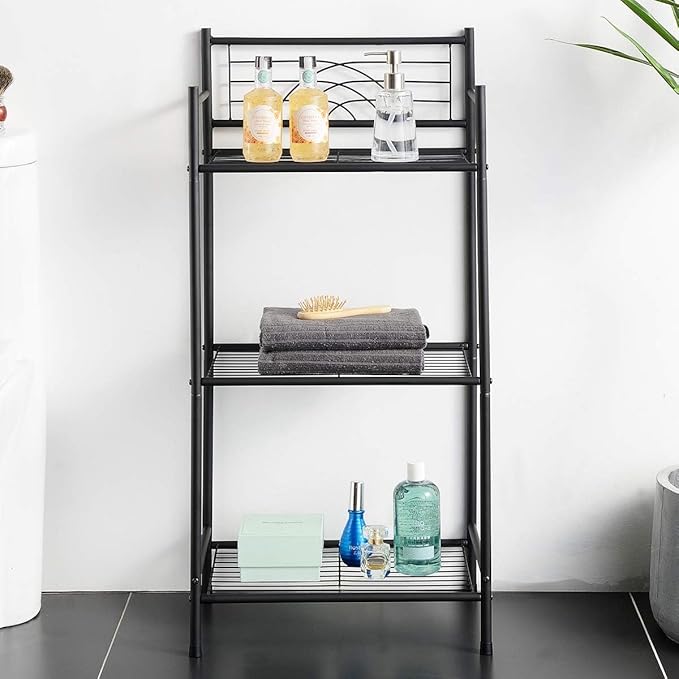 L&H UNICO 3-Tier Free Standing Wire Rack Durable Metal Shelving Storage Unit with Adjustable Feet 4-Hook for Bathroom Laundry Kitchen Office, Black