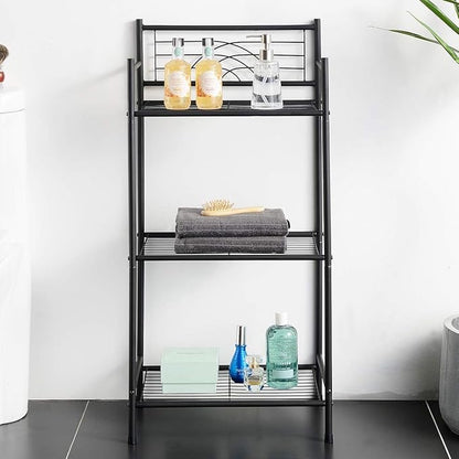 L&H UNICO 3-Tier Free Standing Wire Rack Durable Metal Shelving Storage Unit with Adjustable Feet 4-Hook for Bathroom Laundry Kitchen Office, Black