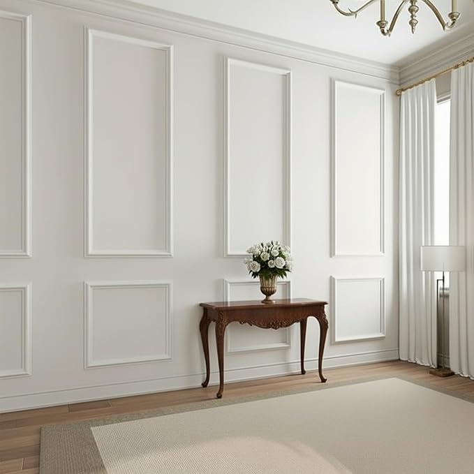 Peel and Stick Wall Molding, 6 Frame Pre-Cut Wainscoting Panels, Upgraded 1.37" Width, Ready-to-Assemble Molding Trim Decor for Living Room Bedroom Hallway Kitchen Island