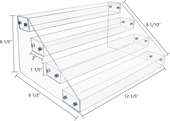 VAEHOLD Acrylic Spice Rack Organizer, 4 Tier Clear Vertical Rack for Cabinet & Countertop (4 Tier 12'L)