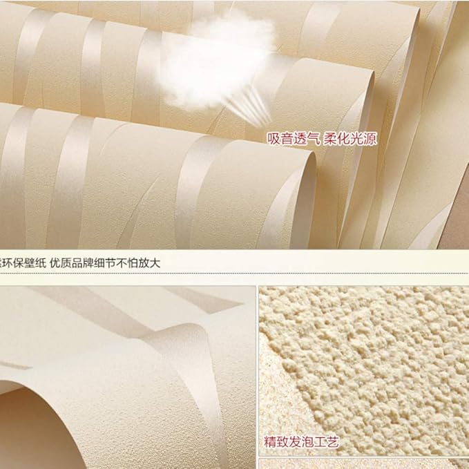 Q QIHANG Simple Fashionable Non-Woven Wallpaper 3D Embossed Three-Dimensional Flocking Foaming Wave Stripes Bedroom Living Room TV Background Wall Shop Decoration20.87 Wx393.7 L Non-Pasted (Beige)