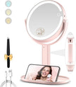 Makeup Mirror with Lights, Double Sided 1x/30x Magnifying Mirror with Light, Rechargeable 3 Color Lights and Adjustable Brightness, 360° Rotation Detachable Comes with Tweezer(Blush-30X)