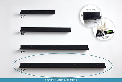 Infinite Design 60" Metal Floating Wall Shelf | Modern Black Powder-Coated Steel Ledge, Made in USA | Wall-Mounted Shelf for Living Room, Kitchen, Bathroom, Bedroom or Office