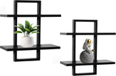 PHOENANCEE Floating Shelves for Wall,Display Hanging Shelf Set of 2,Modern Decorative Plants Shelves,Wood Home Decor Storage Chic for Living Room Bedroom Bathroom Office,Oak Frame,2-Tier Black