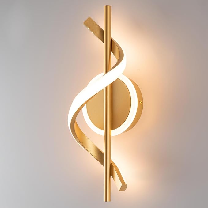 LED Wall Sconces Indoor, 12W LED Wall Mount Lights, Modern Spiral Wall Lamp, 3000K Wall Light Fixture for Stairs, Living Room, Bedroom, Aisle, Hallway (Warm White, Gold)