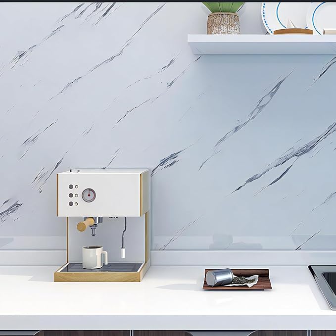 Glossy Marble Contact Paper White Peel and Stick Wallpaper Marble Wallpaper Self-Adhesive Removable 15.7