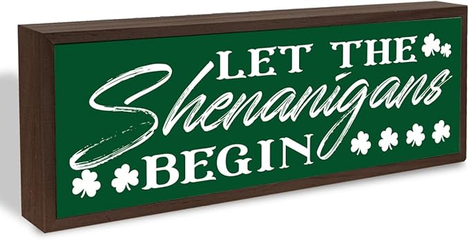 Farmhouse St Patricks Day Decor, Rustic Green Shamrock Wood Block Sign, Irish Holiday Party Decors for Table Shelf, Desk Decor Art, Housewarming Gift, 9.5x3.1x1 inches