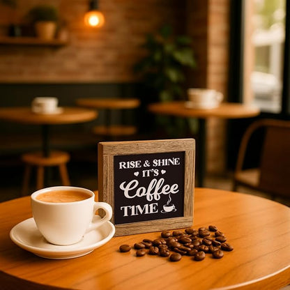 Coffee Bar Decor, Farmhouse Coffee Tiered Tray Decor, Rustic Funny Wooden Box Sign Block Plaque for Wall Tabletop Desk Bar Accessories 5.9×5.9 inch