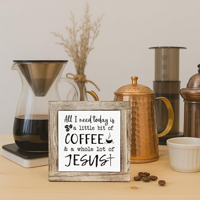 Coffee Bar Decoration, Rustic Wooden Art Sign, Bar Tabletop Shelf Accessories, Coffee Decorations for Cafe Bars, Rustic Funny Wooden Box Sign 5.9×5.9 inch