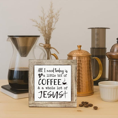 Coffee Bar Decoration, Rustic Wooden Art Sign, Bar Tabletop Shelf Accessories, Coffee Decorations for Cafe Bars, Rustic Funny Wooden Box Sign 5.9×5.9 inch
