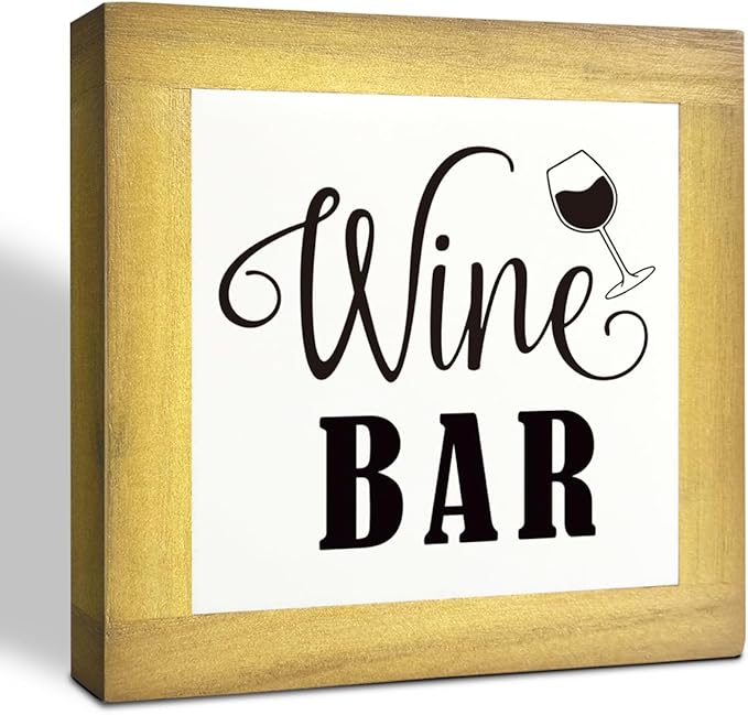 Wine Bar Signs, Box Sign Wood Desk Sign Decors, Wine Bar Decor Set, Decorative Wooden Table Top Decoration, Farmhouse Home Decor for Shelf, Country Style Home Bar Decoration, Coffee Signs A