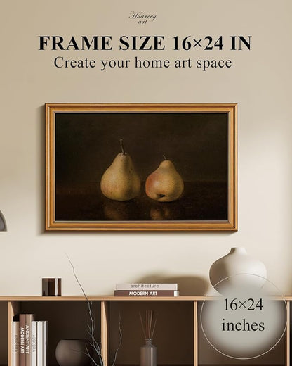 HUARCEY Gold Framed Vintage Wall Art for Living Room, Pear Fruits Painting Prints Shelf Decor for Kitchen, Aesthetic Bedroom Wall Art Decor, Christmas Gift for Friends or Family (Two Pears 16"x24")