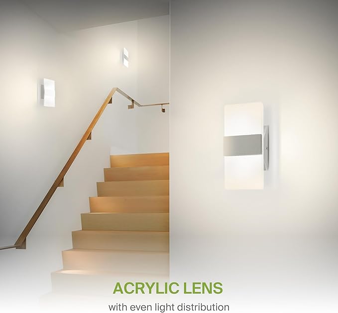 ASD LED Indoor Wall Mount Light Fixture - 8 Inch 10W Modern Interior Brushed Nickel Dimmable Wall Sconce Light - ETL 2700K-5000K Adjustable - Hallway, Bedroom LED Wall Lights, Pack of 2