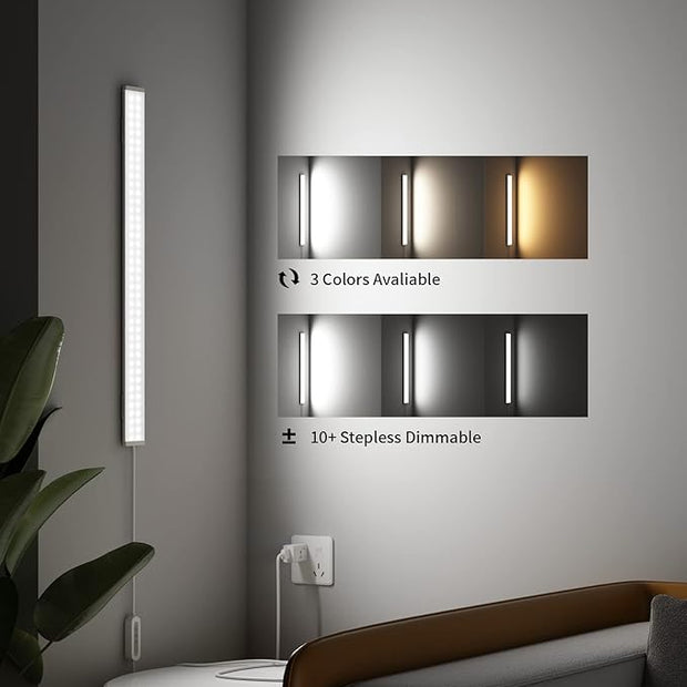 ASOKO Dimmable Desk Light Strip Bar, 3 Temps Under Cabinet Lighting with Memory Function, 24inch Plug in USB Led Undercounter Light for Kitchen/Shelf/Workbench/Desk (3000K/4000K/6000K)