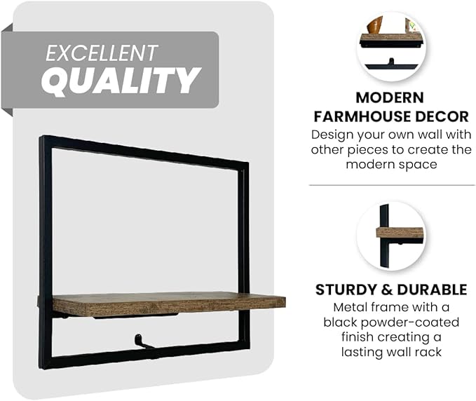 Cocoyard Set of 2 Floating Shelves. Rustic Wall Mounted Display Shelf for Livingroom Bedroom Bathroom, Art Deco, and Plants. Metal Wood Finish Wall Mounted Shelves