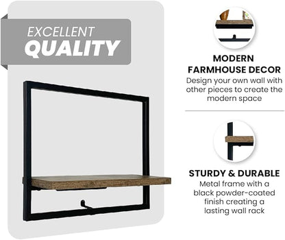 Cocoyard Set of 2 Floating Shelves. Rustic Wall Mounted Display Shelf for Livingroom Bedroom Bathroom, Art Deco, and Plants. Metal Wood Finish Wall Mounted Shelves