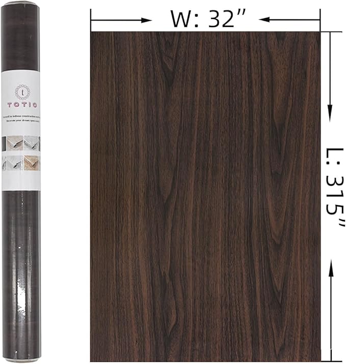 TOTIO 32x315inch Wide Dark Brown Wood Grain Wallpaper Peel and Stick Thick Matte Black Walnut Textured Contact Paper Waterproof Self Adhesive Furniture Stickers DIY Vinyl Wall Stickers Chocolate Brown