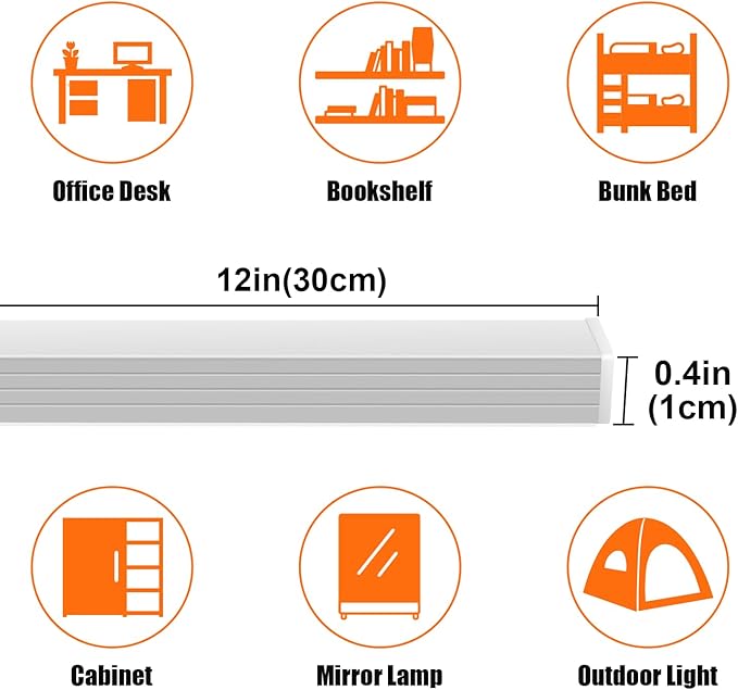 Under Cabinet Lights, 12 Inch Plug in Light Bar, LED Closet Light, 6000K Cool White Light, Ultra Thin Dimmable Light Bar, Suitable for Kitchen/Desk/Closet/Workbench