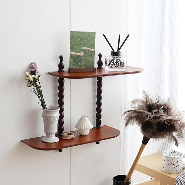 FRIADE 2-Tier Wall Mounted Floating Shelf with Two Roman column ,Decorative Display shelf for Entrance,Bathroom, Bedroom, Living Room, Kitchen,Office (Brown)