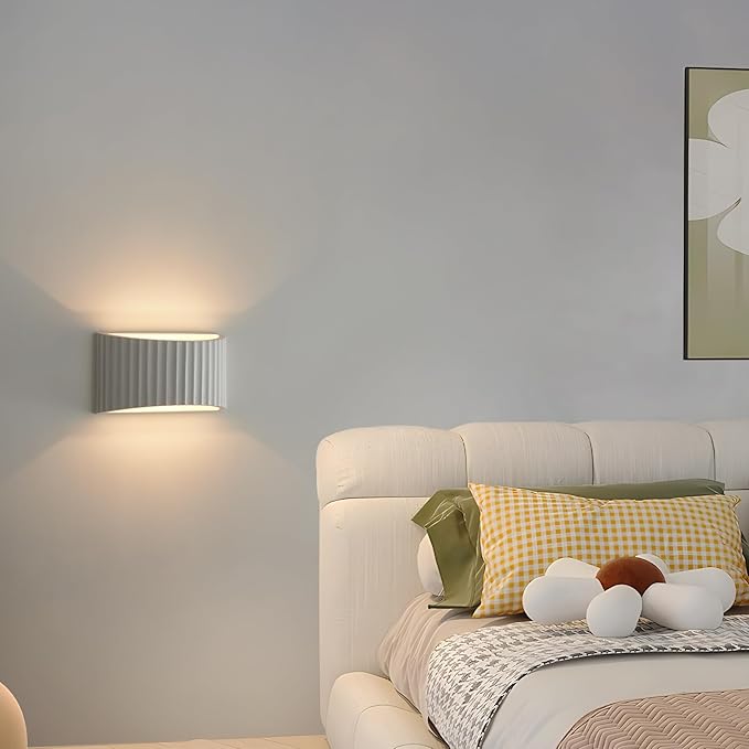 2 Pack White Modern LED Wall Sconces Wall Lighting, Gypsum 3000K Warm White Indoor Hardwired Wall Mount Light Fixtures Lamp Up and Down for Living Room Bedroom Hallway Dining Room
