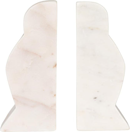 Creative Co-Op Decorative Marble Wave Bookends, Mottled White