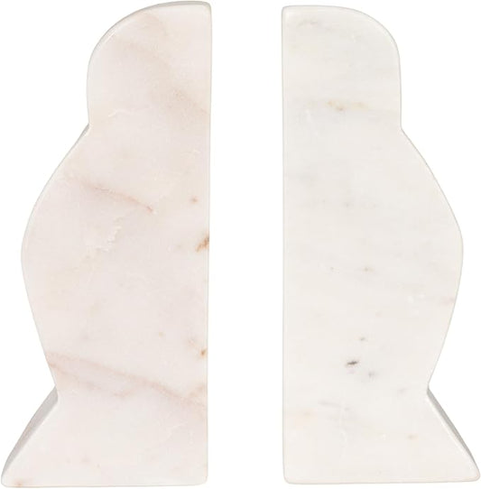 Creative Co-Op Decorative Marble Wave Bookends, Mottled White