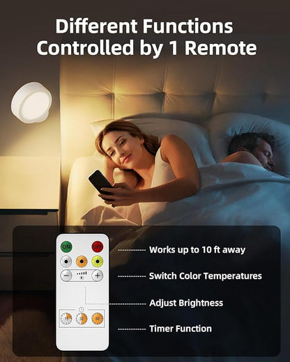 EZVALO LED Wall Mounted Light, 3000mAh Rechargeable Cordless Wall Sconce, Dimmable with Remote & Touch Control, 3 Color Temps, 360° Rotatable for Bedroom, Bedside, Reading(White, 3Pack)