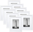 Wiscet 8x10 Picture Frame Set of 9, Display Pictures 5x7 with Mat or 8 x 10 Without Mat, Photo Frame for Wall Mounting or Tabletop Display, White.