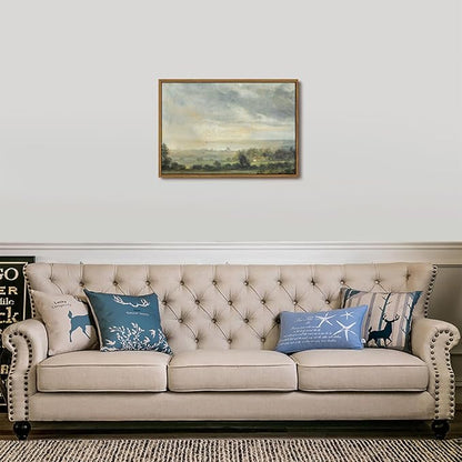 OIQArtOIQ Vintage Framed Wall Art Pastoral Landscape Canvas Art Prints Rustic Farmhouse Pictures Wall Decor Modern Cottagecore Paintings Artwork For Bedroom Kitchen Bathroom Office Living Room