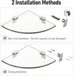 Tempered Glass Corner Shower Shelves for Inside Shower, 2-Pack No Drill Adhesive Bathroom Organizer, Rustproof Aluminum Brackets, Glass Shower Corner Shelf