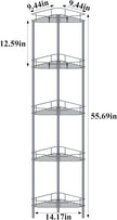 5 Tier Floor Standing Corner Shower Caddy Organizer Shelf with Hooks, Bathroom Shelves Stand Rack, Dark Gray