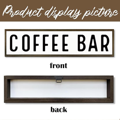 Coffee Bar Signs for Kitchen, Farmhouse Decor for Shelf, Rustic Wooden Wall Hanging Sign, Coffees Decoration for Cafe, Bar or Coffee Corner, Decorative Wooden Box Signs, 17.8x4x1.2 inches