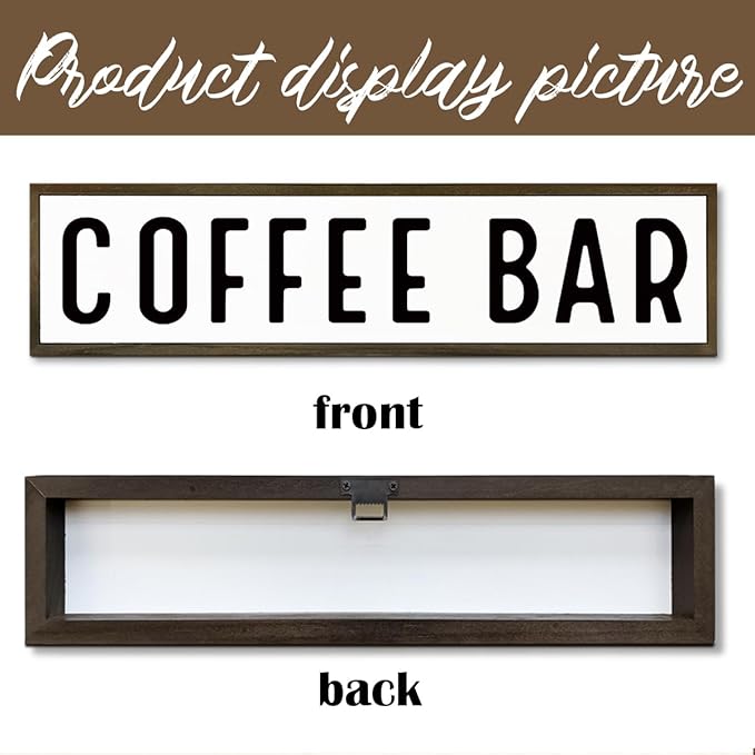 Coffee Bar Signs for Kitchen, Farmhouse Decor for Shelf, Rustic Wooden Wall Hanging Sign, Coffees Decoration for Cafe, Bar or Coffee Corner, Decorative Wooden Box Signs, 17.8x4x1.2 inches