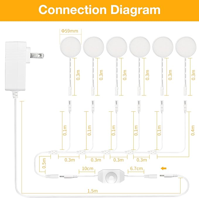 WOBANE LED Puck Lights Plug in, Under Cabinet Lighting with Switch, Dimmable Under Counter Lighting for Shelf, Closet, Cupboard, Bookcase, Display, Super Bright, 2700K Warm White, 6 Pack