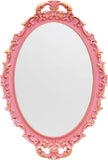 Vintage Decorative Pink Framed Mirror, Wall Hanging Mirrors & Tabletop Tray for Bedroom Living Room Dresser Decor, Oval- 9.6