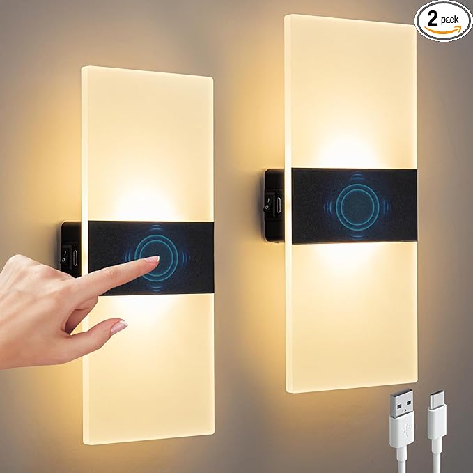 Wall Sconce, LED Wall Lights for Room Decor, Battery Operated Wall Sconce, Remote Control, Dimmable, Rechargeable, Small Night Lights for Hallway Stairway Porch Closet