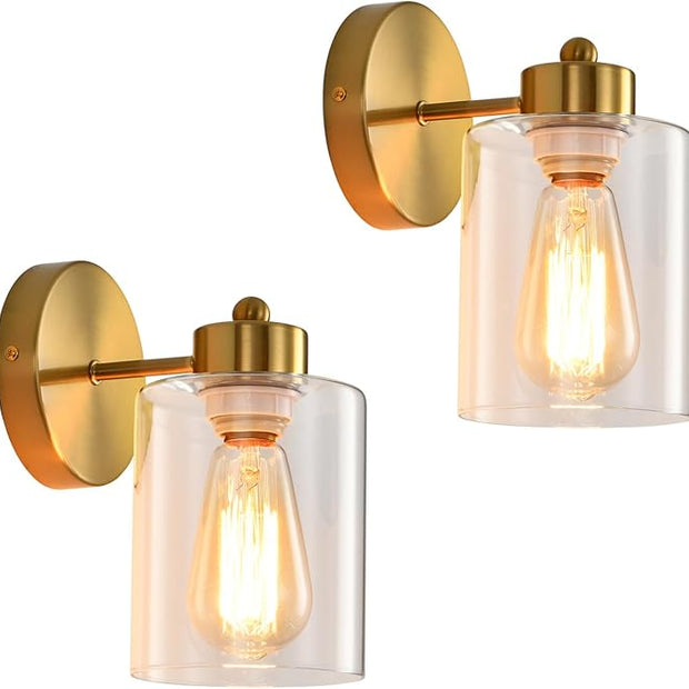 Metal Sconces Wall Lighting with Clear Glass Shade, Bathroom Vanity Light Matte Black Wall Sconce, Modern Wall Light Fixtures