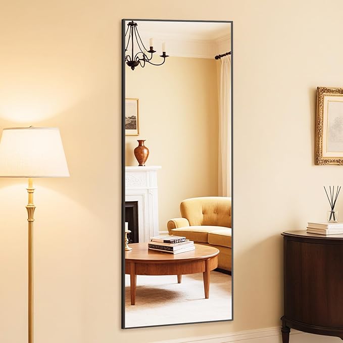 DUMOS Wall-Mounted Full Length Mirror 25"x 71" for Bedroom, Full Body Floor Mirror with Stand, Hanging or Leaning for Wall, Black