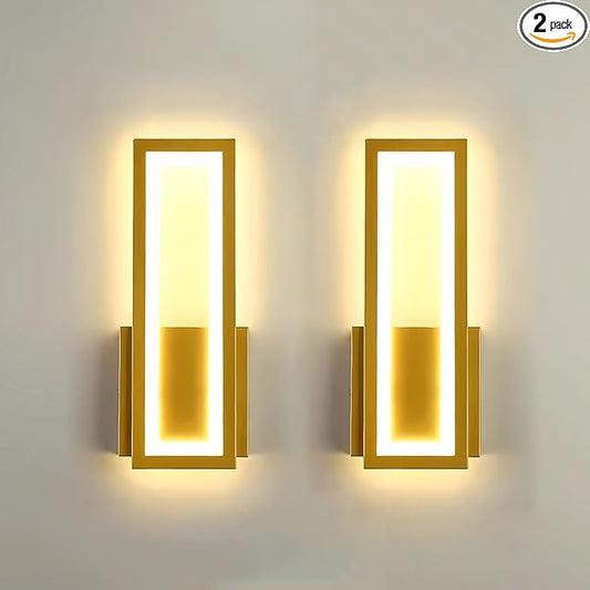 Indoor LED Wall Light Dimmable 16W Gold Modern Simple Rectangle Wall Lamp Aluminum & Acryli Decorative Wall Lighting for Bedroom Bedside Living Room Stairs Corridor