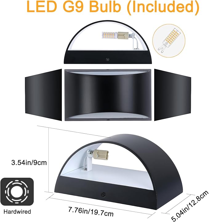 Black Modern LED Wall Sconce (with G9 Bulbs) Hardwired Indoor Wall Lights Up and Down Wall Mount Lamps for Hallways, Bedrooms, Hallways, Living Room 3000K Warm White