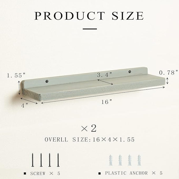 Freezing point Floating Shelves for Wall Set of 2 Natural Wood 16Inch Wall Shelf Decor Plant Display Collectibles Mounted Kitchen Bathroom Bedroom Corner Decorative Storage Stand Grey