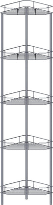 5 Tier Floor Standing Corner Shower Caddy Organizer Shelf with Hooks, Bathroom Shelves Stand Rack, Dark Gray