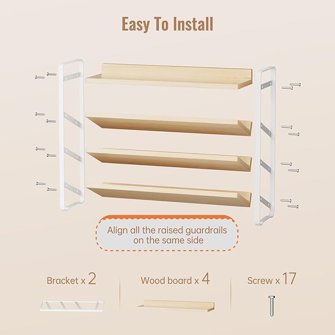 MUDEELA 4 Tier Spice Rack Organizer for Cabinet,Wooden Vertical Spice Shelf, Seasoning Organizer for Countertop, Kitchen, Pantry, Freestanding, 13.4